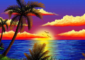 Закат, море, пальмы
