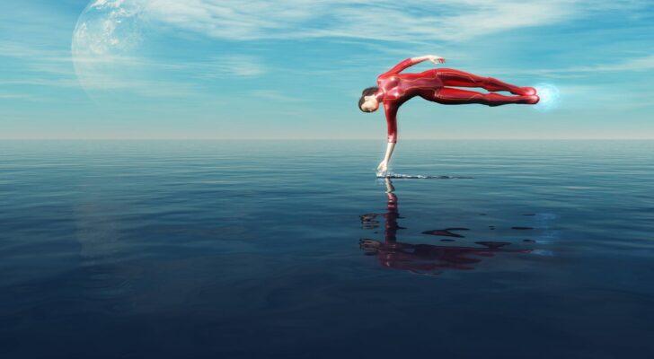 океан, девушка, гравитация, абстракция